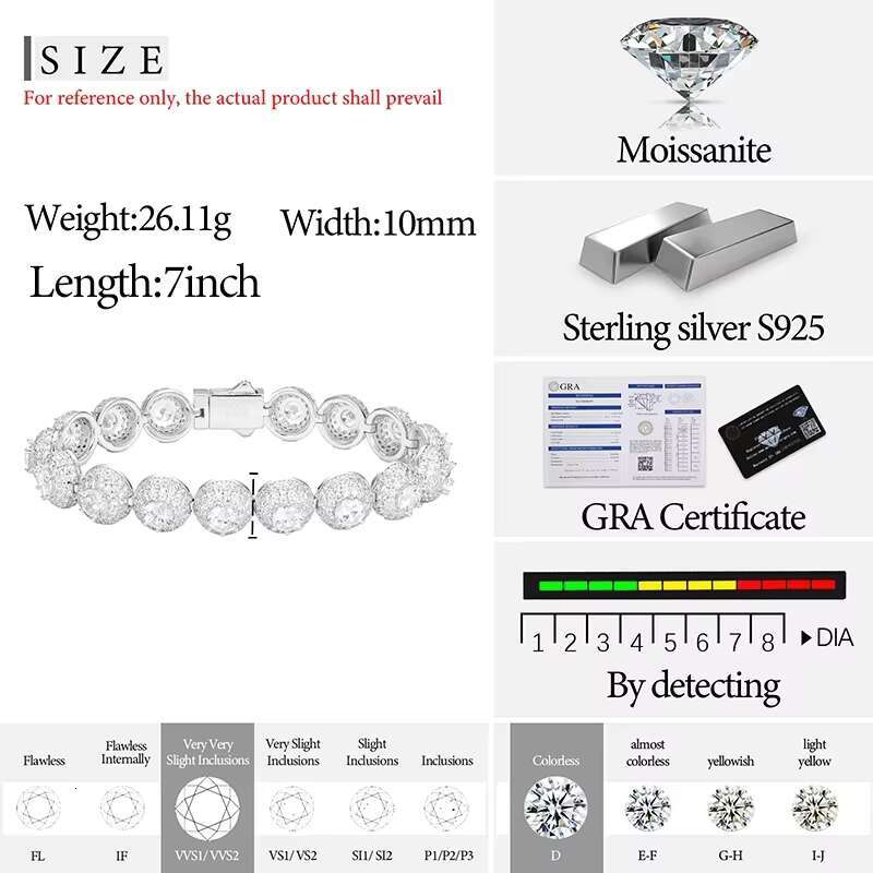 High Quality Unisex Iced Out Round VVS1 Moissanite Cuban Chain Necklace For Men in 925 Sterling Silver