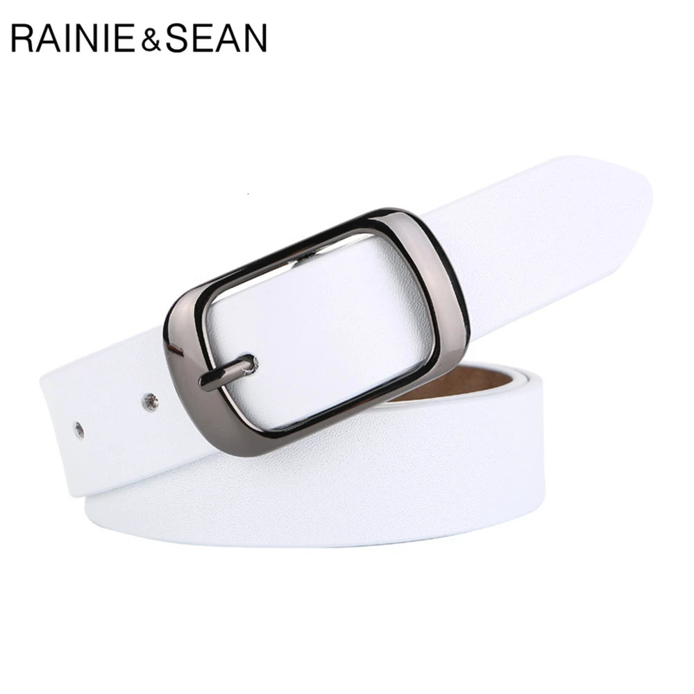 RAINIE SEAN White Belt Women Cowskin Genuine Leather Women Belt High Quality Buckle Ladies Belts for Jeans 110cm 250610