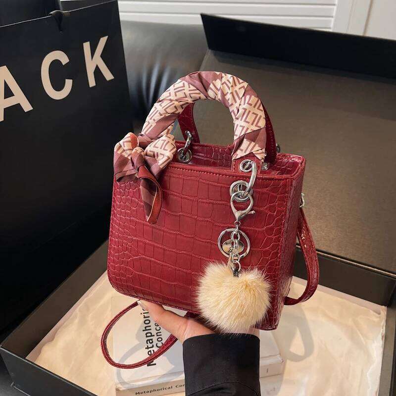 Classic Handbag Famous Brand Women Designer Shoulder Black Stone Pattern Pu Leather Crossbody Bag Mini Small Tote Red