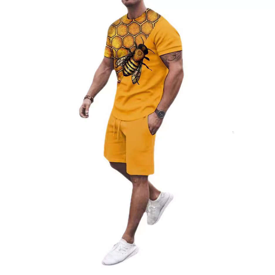 New 3D Suit Street Casual Men's Shorts Crew Neck Short Sleeve T-Shirt