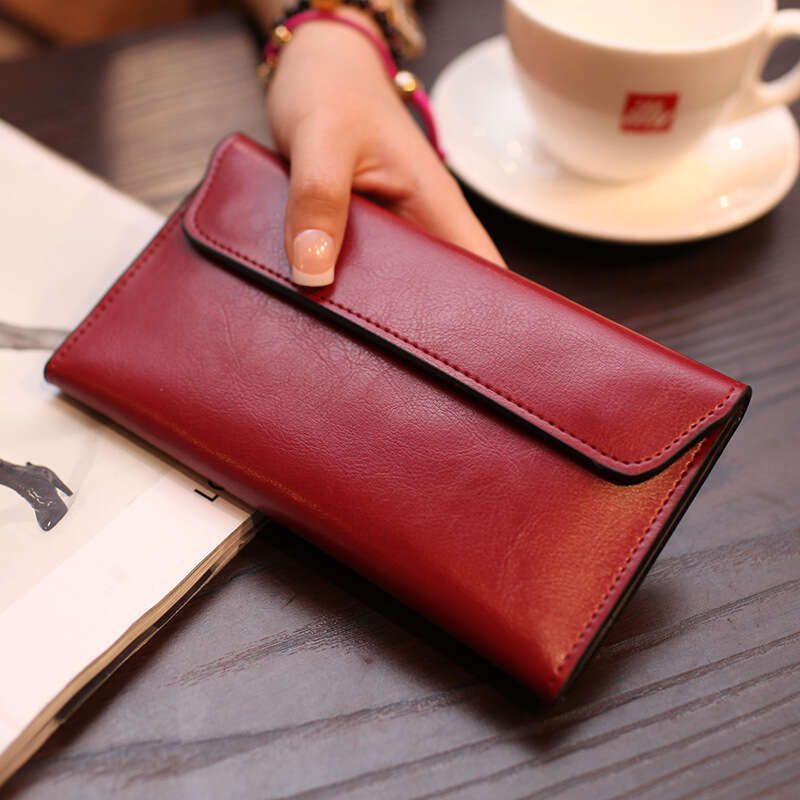 New Long for Women Genuine Leather Buckle Simple Business Cowhide Thin Wallet Card Trend