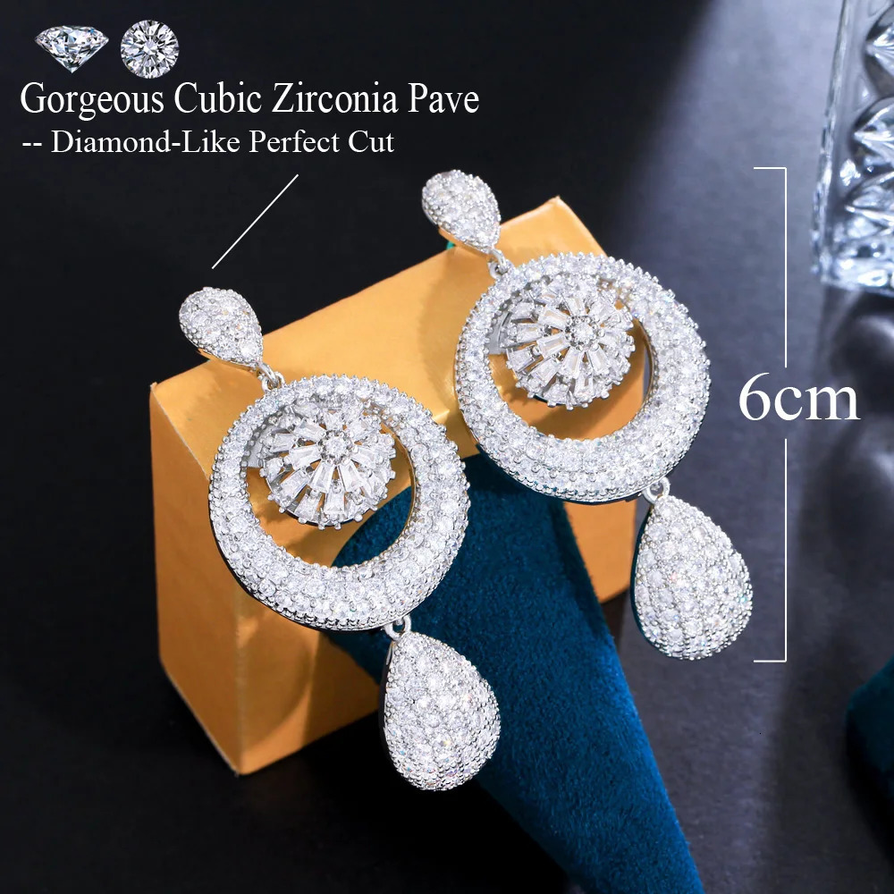 CWWZircons Dangle Water Droplets Cubic Zircon Large Long Wedding Earrings for Brides African CZ Jewelry CZ530 250610