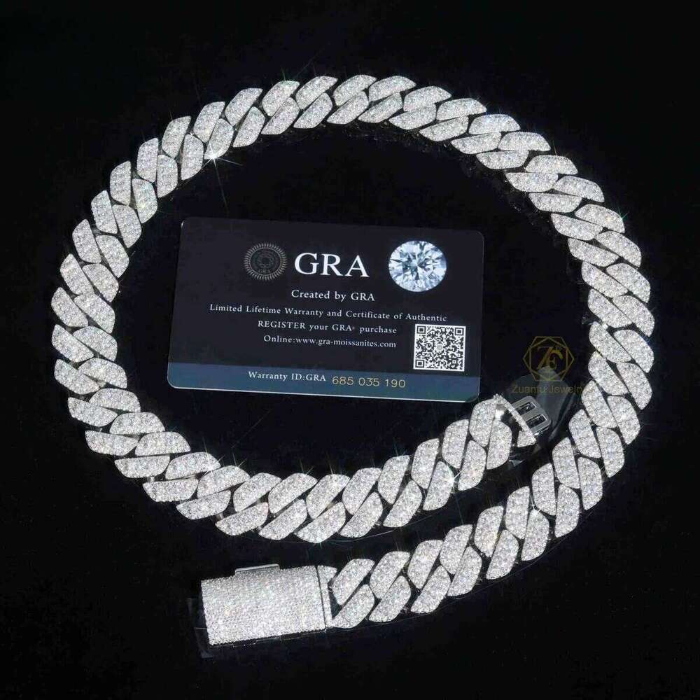 HipHop Jewelry Custom Necklace Wholesale 18mm Iced Out VVS Moissanite Dia 20 Inches sterling sier Cuban Link Chain