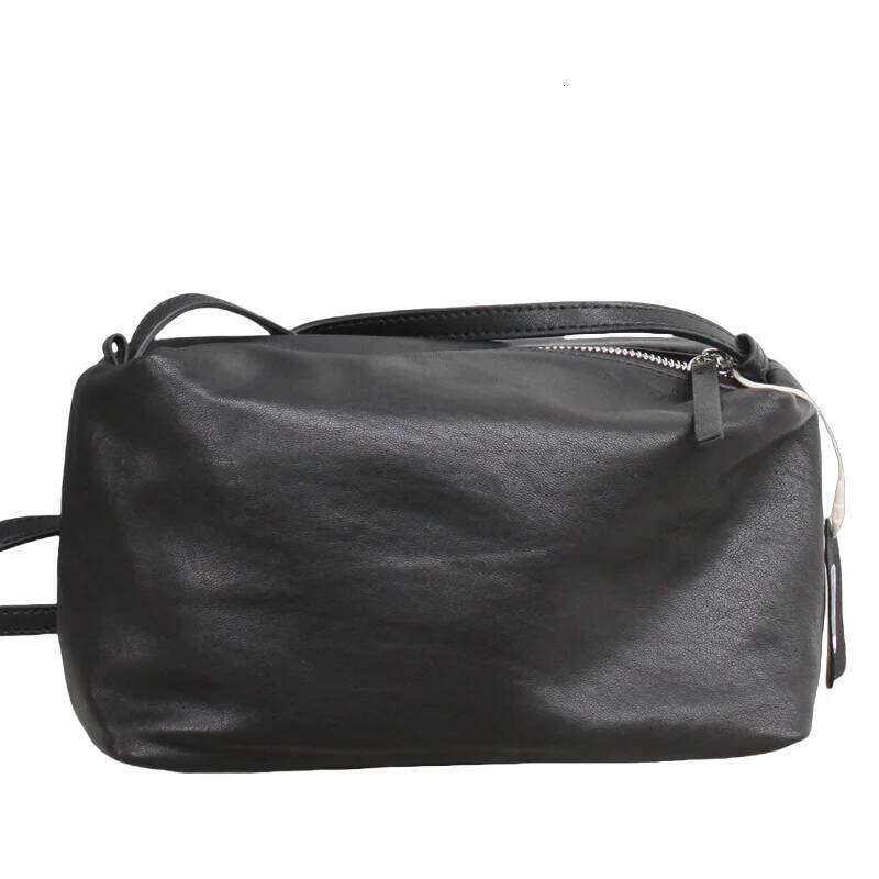 Women Soft Leather Crossbody Shoulder Vegetable Tanned Sheepskin Small Square Bag Simple Solid Color Lightweight Daily Purse