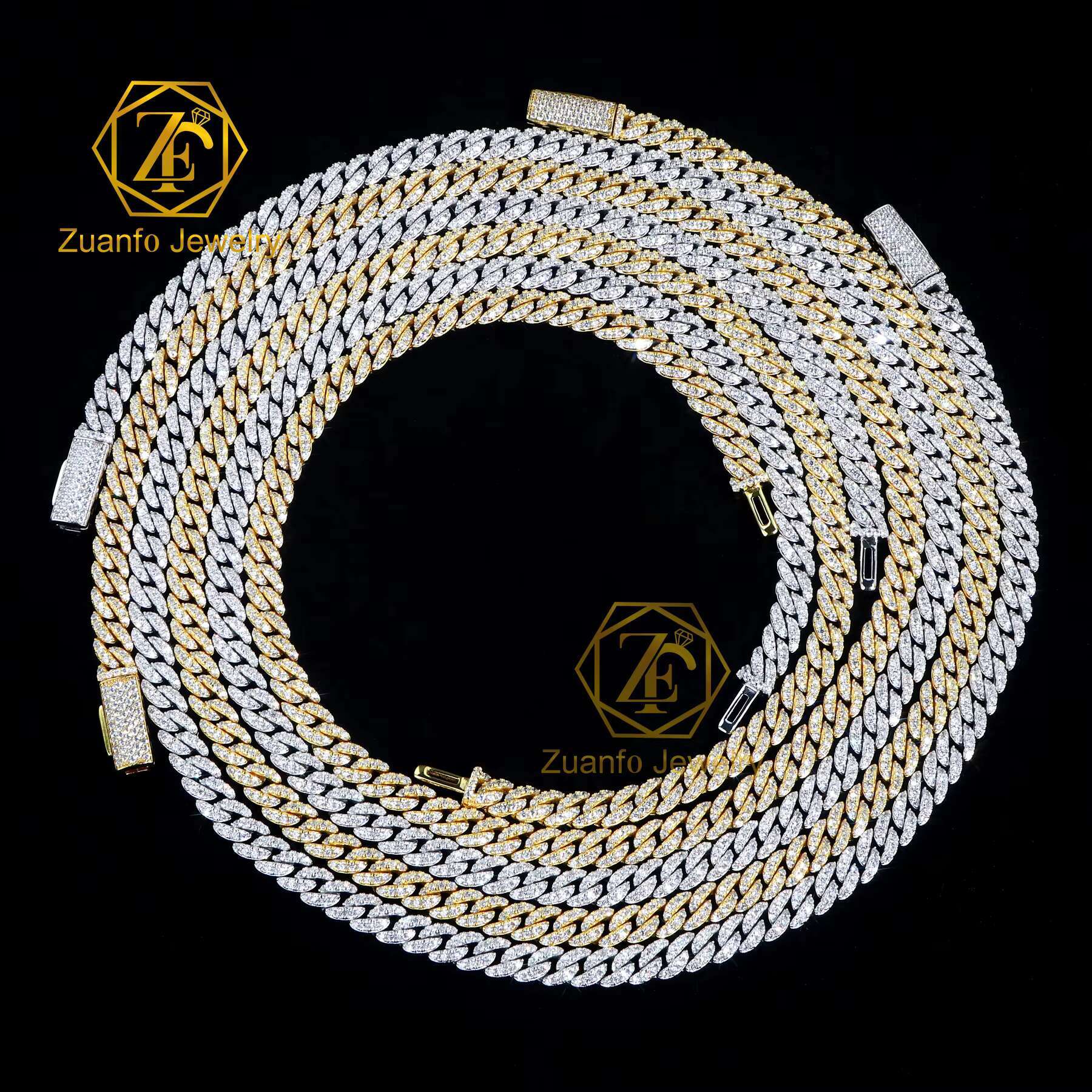 Classical Cuban Style 925S Moissanite Necklace Make in China Right Angled Trapezoid Ladder Shape with Small Diamond Chain