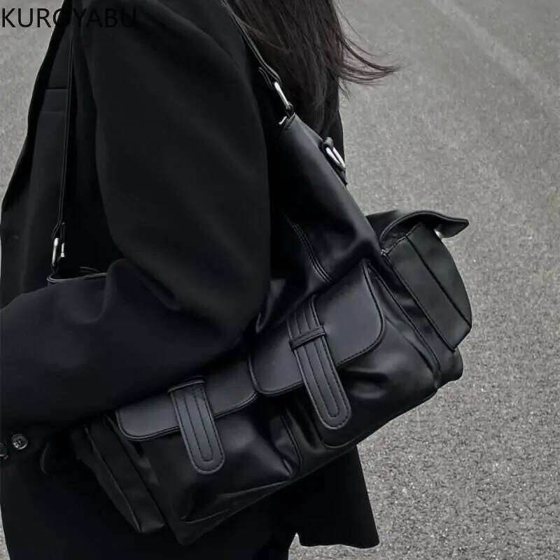 Y2k Womens Shoulder Haruku Chic Gothic Casual Black Large Capacity Handbag Hot Girls Pu Leather Ladies Motorcycle Bag Sac