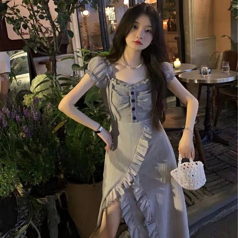 FD120 Summer Temperament Slim French Ruffle Fairy Long Dress Stunning