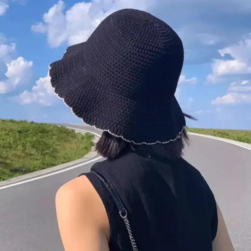 Japanese Lace Fisherman Hat Womens Summer Sunshade Basin Hat Korean Version Fashionable And Versatile Thin Knit Bucket Hat 250610