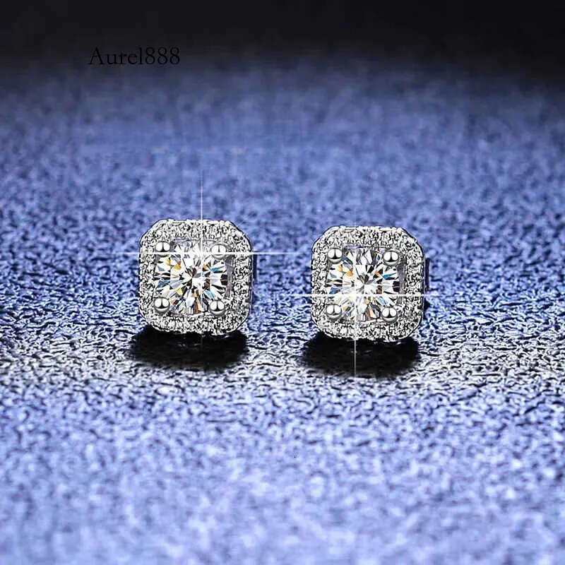 Platinum Pt950 Moissanite Dia for Women Deluxe Square Wrap D Color Wedding Earrings Jewelry