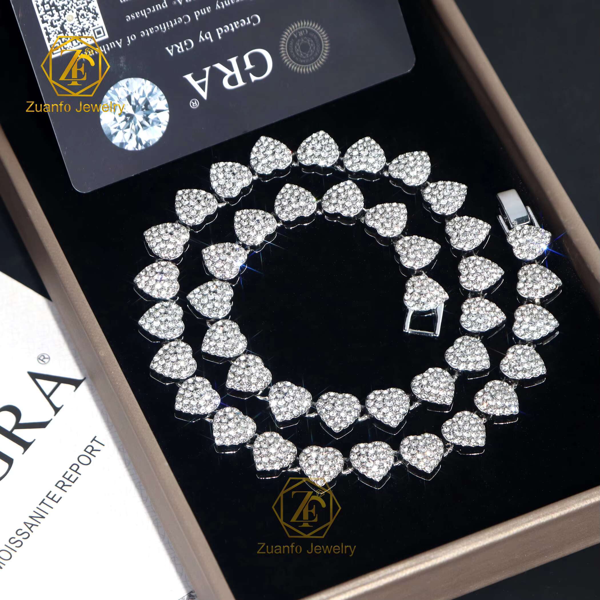 10 12 14 20 mm Heart 925 Sterling Silver Gold Plated Men Necklace Iced Out Hiphop Jewelry Diamond Moissanite Cuban Link Chain