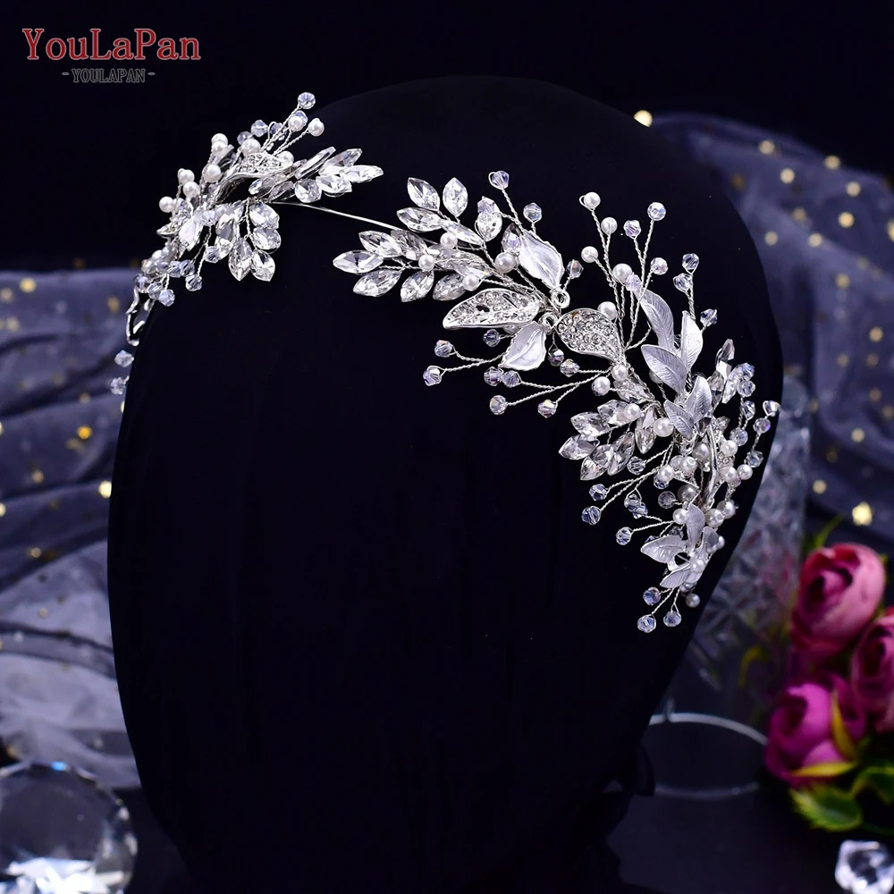 YouLaPan Crystal Bridal Headpiece Alloy Leaf Headband for Brides Wedding Hair Accessories Princess Tiara Pageant Headdress HP272 250603
