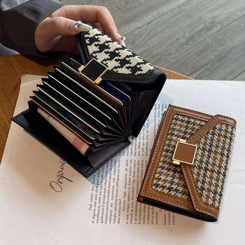 Houndstooth Holder Women's Compact Card Clip Multi-Card Slot New Fashion Trend High-End Wallet Short Anti-Degaussing