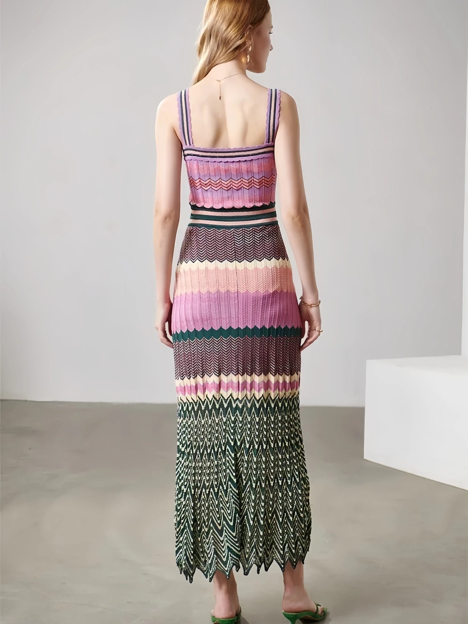 y Arab Women Strap Tank Long Zigzag Casual Vacation Fancy Boho Maxi Dress Elegant Vintage Sundress Female Holiday Clothing 250611