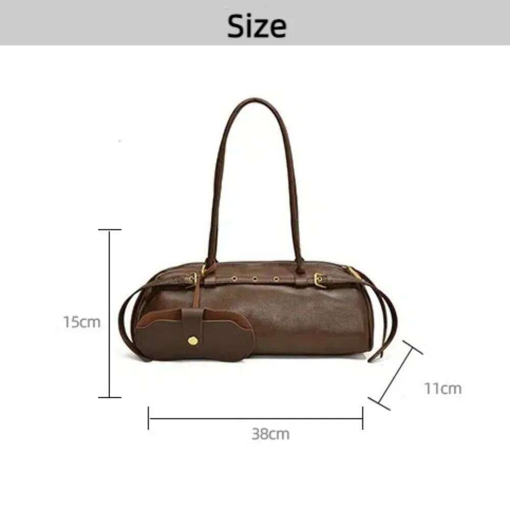 Color PU Leather Casual Boston Handbag Belt Buckle Women Solid Bowling Retro Tote Shoulder Underarm Bag