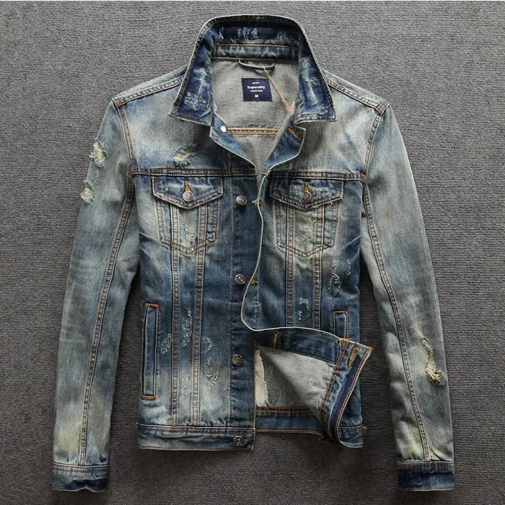 Autumn Trendy Denim Jackets for Men High Quality Vintage On Board Cowboy Coat Korea Washed ner ed Outerwear 250614