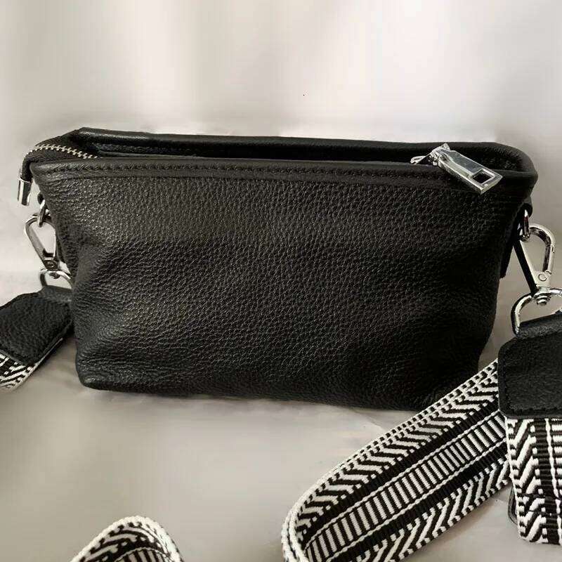 Ladies Bags Flap Small Crossbody Women Genuine Leather Bag Wide Strap Design Casual Solid Color Cell Phone Purses Messenger