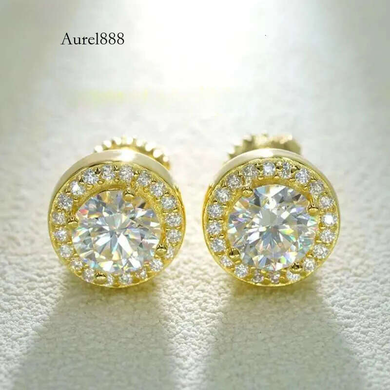 Fashion Pass Test S Sier Gold Plated Flashing Moissanite Dia Earrings Studs Men Women for Party Wedding Nice Gift