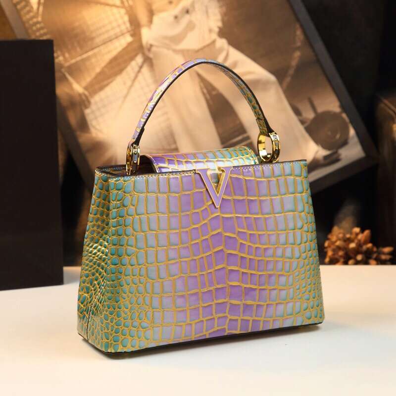 Designer Luxury Tote Small Square Pattern High-end Crocodile Handbag Commuter 2024 New Genuine Leather Women's Versatile Shoulder Crossbody Bag