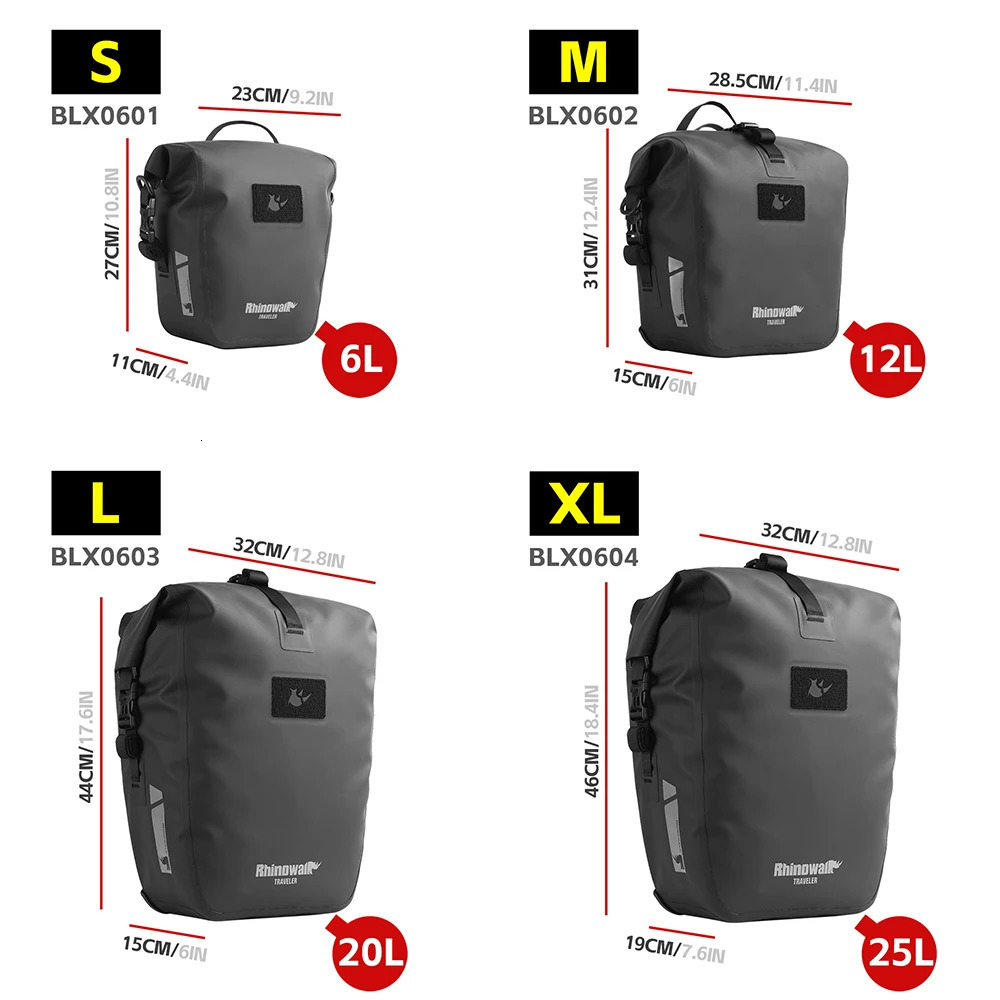 Rhinowalk Bike Pannier Bag Waterproof Dry Quick Release 6L-25L Cycling Back Rack Side Bag Long Distance Tour Luggage Bag 1/2PC 250610