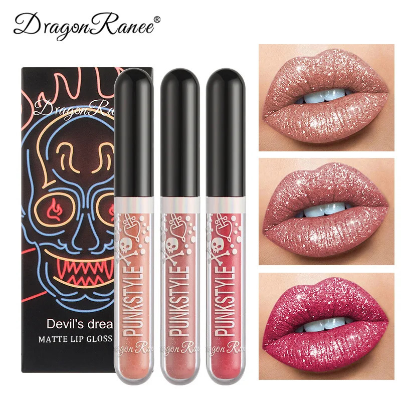 3pcs Glitter Lipstick Set Waterproof Sexy Blue Purple Black Lip Gloss Shiny Lip Tint Halloween Lip Makeup Tool Korean Cosmetics 250614