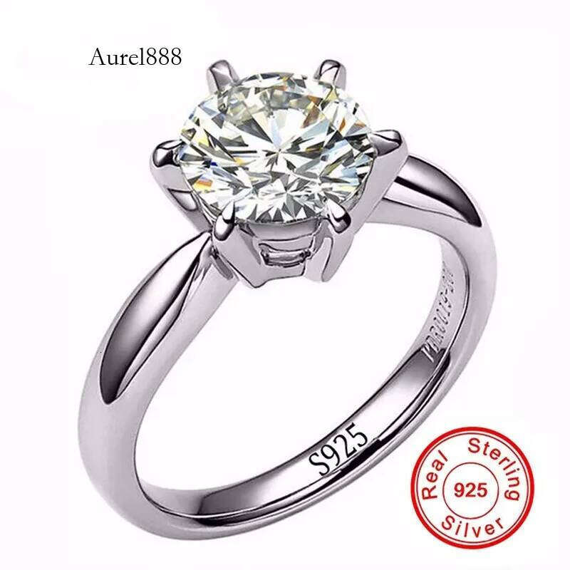 Classic Real Solid Wedding for Women Set 6mm Sona DIA cz Engagement Ring Pure Sier Rings Fine Jewelry size 4-9