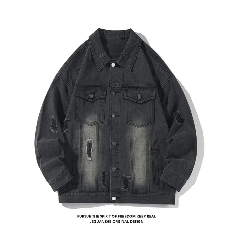 Vintage Washed Distressed Cowboy Jacket High Street Americanstyle Denim Large Size Male Jeans Coat 250614