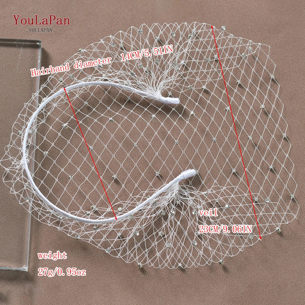 YouLaPan VA06-I White Headband Veil for Bridal Crystal Birdcage Black Face Net Mask Short Veil Fascinator Elegant Charming Veil 250603