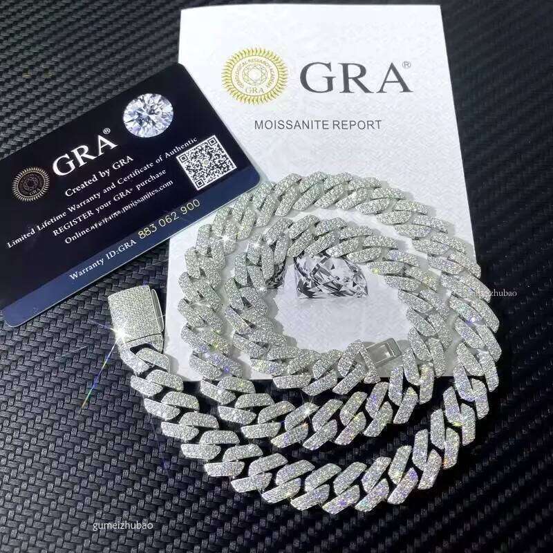 fashion Cuban chain bracelet designer necklace sterg sier GRA Certificate hip hop 15mm double row iced out moissanite chains dia cuban link with box