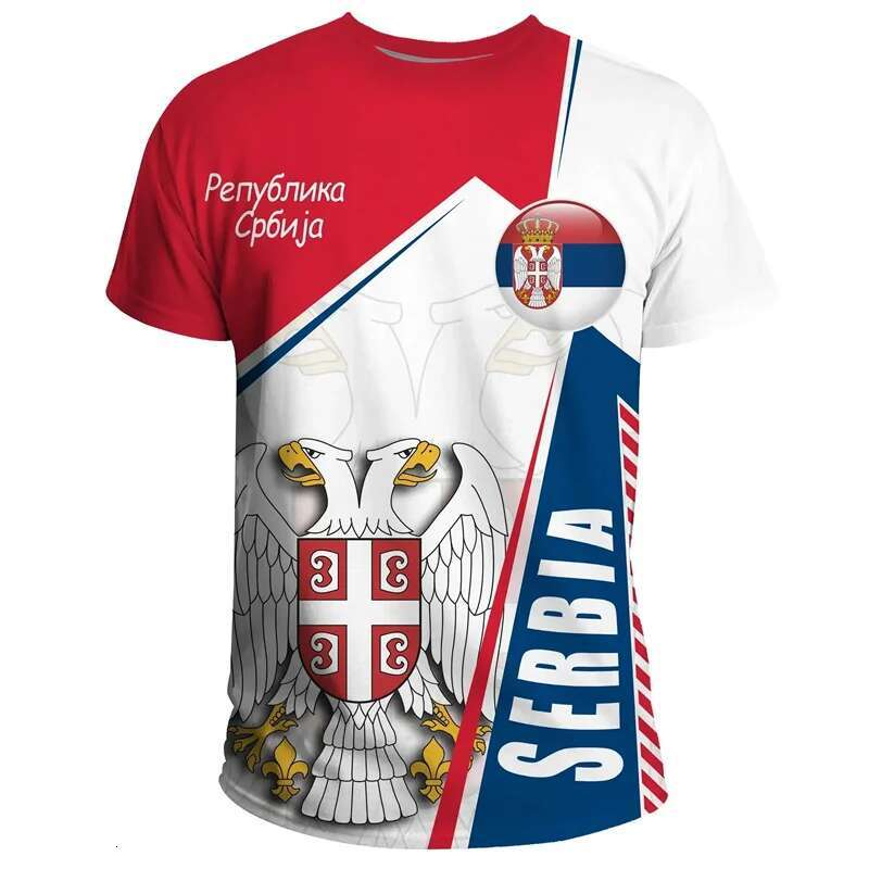 Serbian Flag National Emblem T Shirt For Men 3D Print Summer Casual T-shirt Fashion Sport O Collar Loose Short-sleeved Tee Shirt