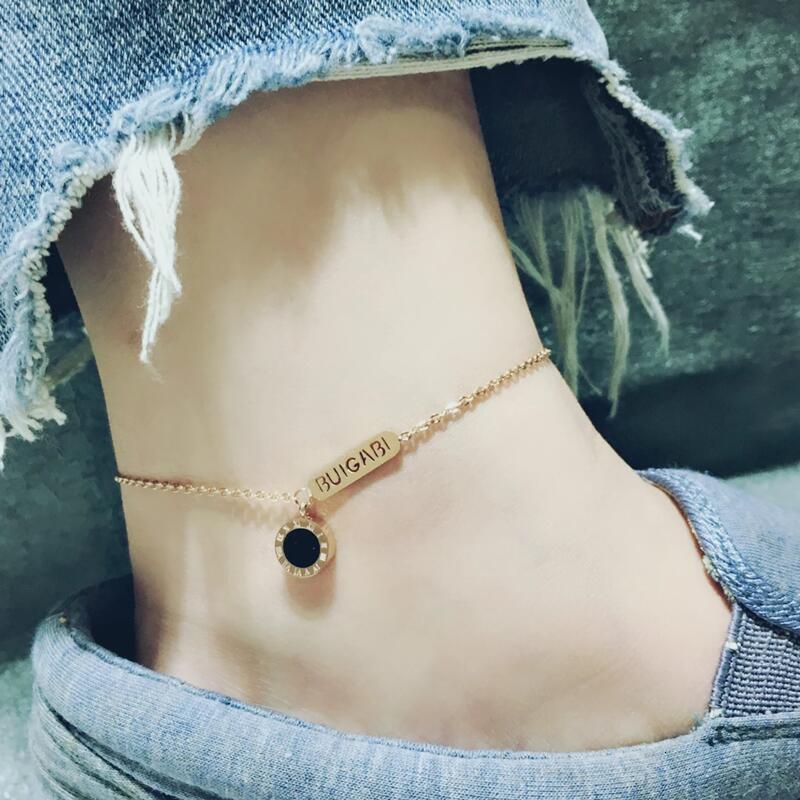 Suitable Summer Titanium Steel Non-Fading Light Design Gold-Plated High-End Sense Foot Chain Anklet for Women