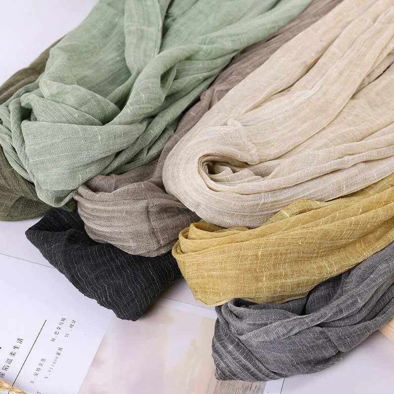 Spring and Summer Solid Color Yarn Cotton and Linen Scarf Tassel Artistic Shawl Print Versatile Cotton and Linen 250610