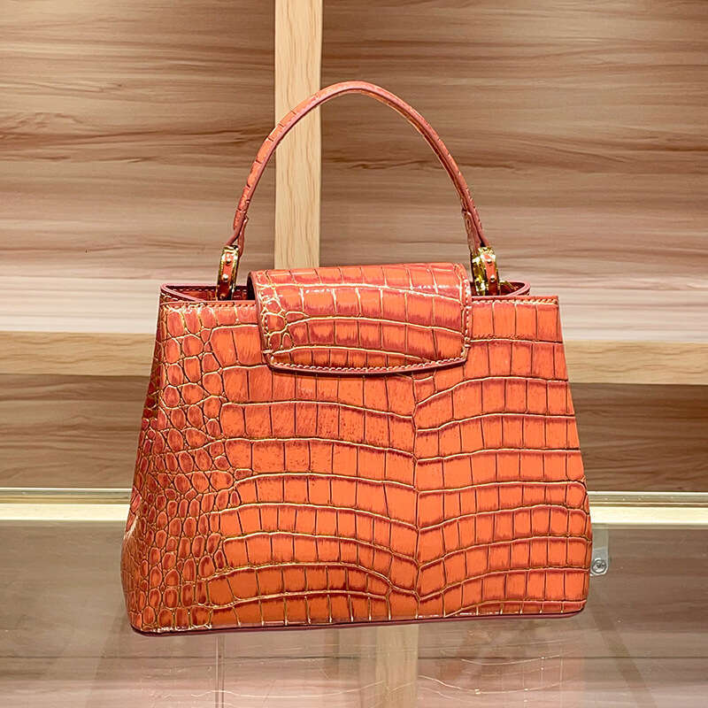 Designer Luxury Tote Small Square Pattern High-end Crocodile Handbag Commuter 2024 New Genuine Leather Women's Versatile Shoulder Crossbody Bag
