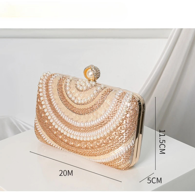 Cool Black Pearls Dinner Handbag Ladies Elegant Formal Dress Evening Bag Diamond Studded Wedding Party Purse Silver Champagne 250614