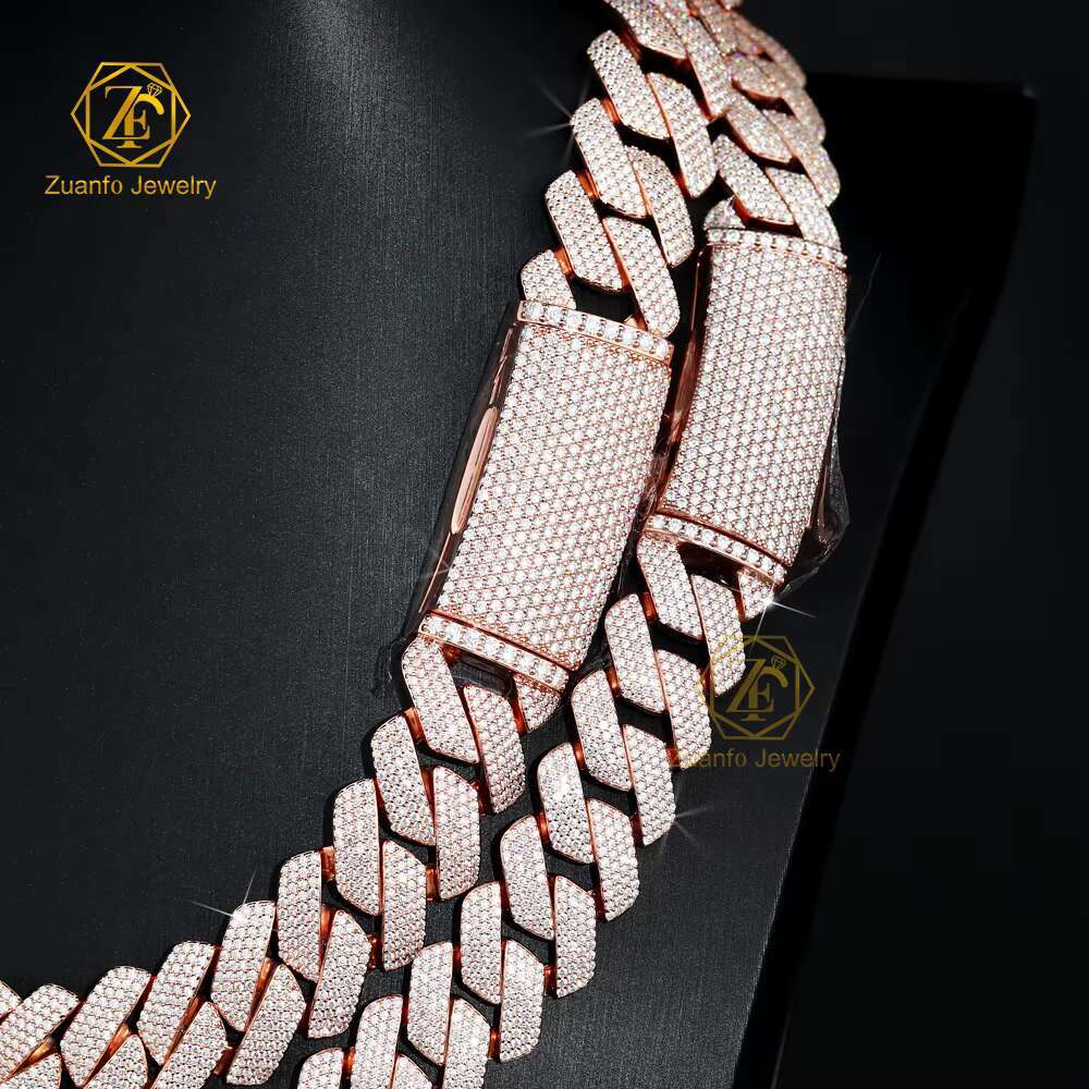 Pass Diamond Tester 8-20mm Rose Gold Moissanite Cuban Chain Wholesale Price 925 Silver Hiphop Cuban Link for Wedding Gift