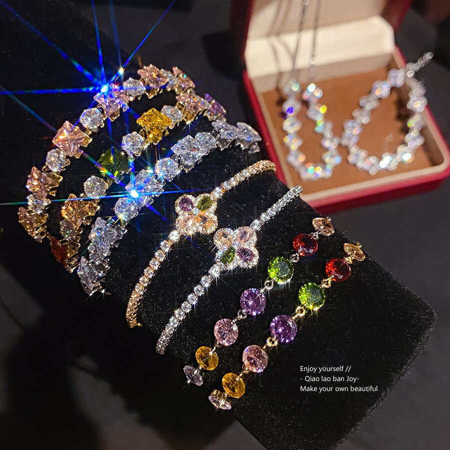 Luxury Jewelry Designer Bracelet 4leaf clover Zircon Geometric Round Diamond Drawable Bracelet High End Bracelet Cold Style Fashion Commuter Handmade 