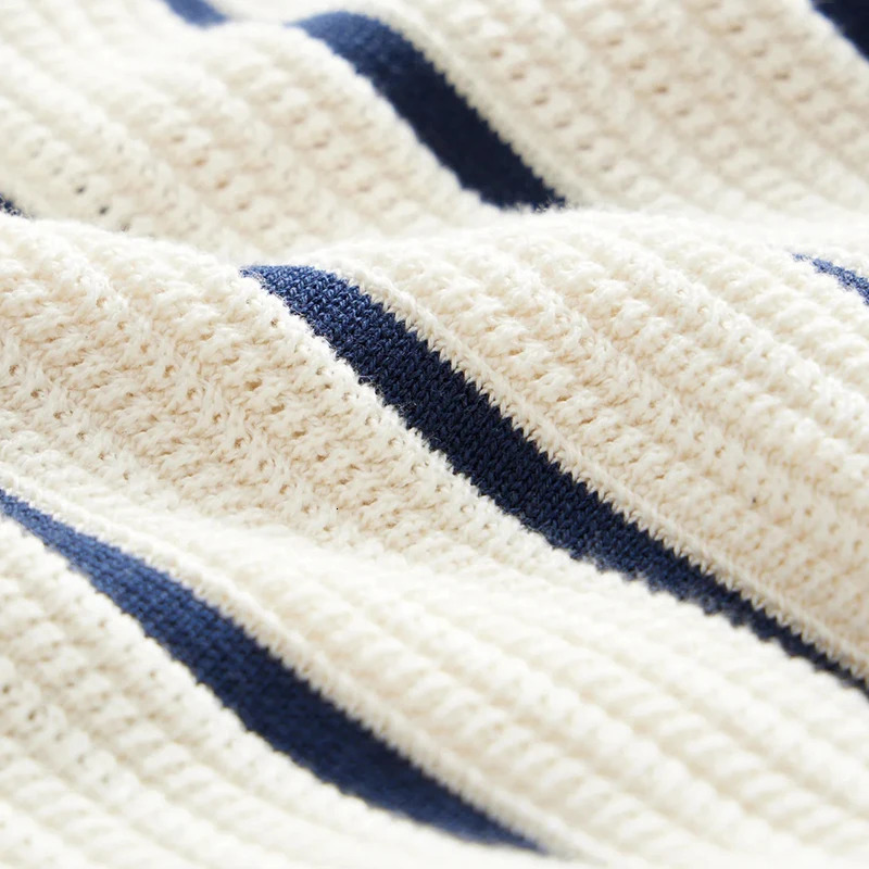 Men Cardigan T-shirt Hollow Out Striped Knit Polo Shirt Casual Button-down High Quality Streetwear Fashion Leisure Knitwear 250614