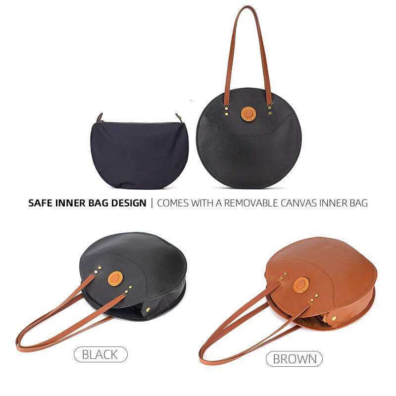 Fashion 2022 New First Layer Cowhide Women's to Work Commuting Leisure Shopping Large-capacity Round Bags