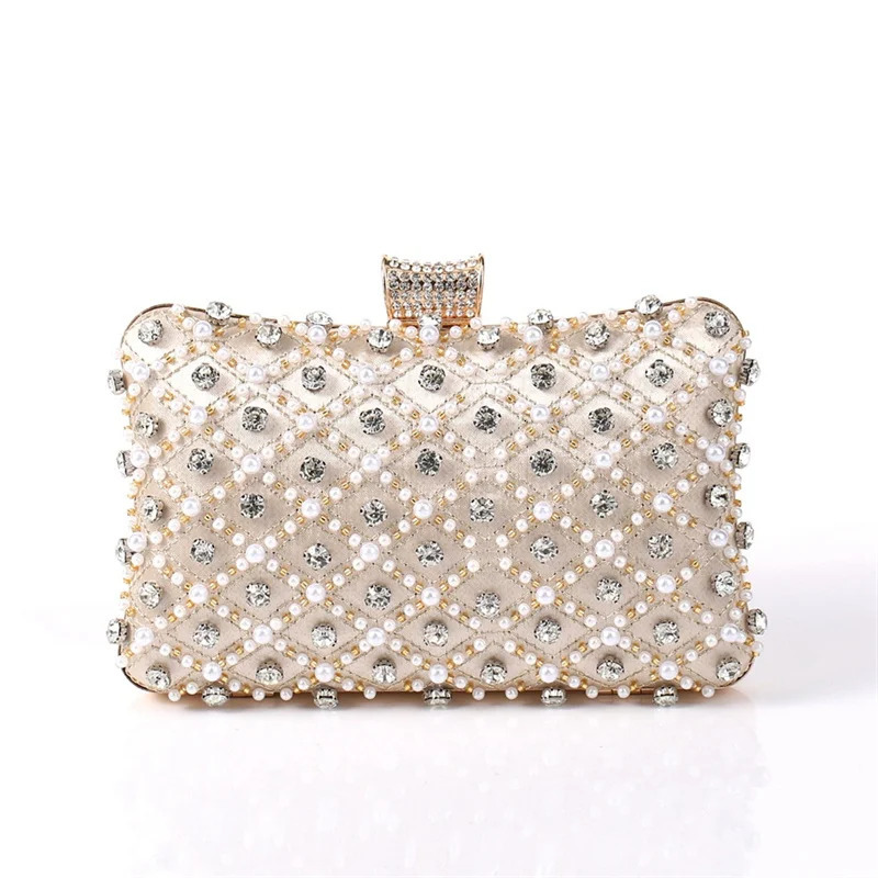 Gorgeous Crystal Pearl Beading Clutch Purse Womens Luxury Evening Bags Black Champagne American Fashion Wedding Party Handbag 250614