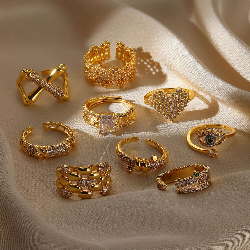 designer Minimalist INS Cold Style Heart-Shaped Zircon for Women, Simple and Unique Gold-Plated Open Ring Jewelry