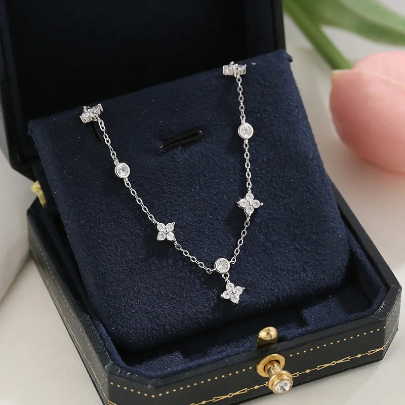 925 Silver Plated Shiny Zircon Flower Charm Bracelet for Women Fashion Simple Chain Bracelets Wedding Jewelry e4 250610