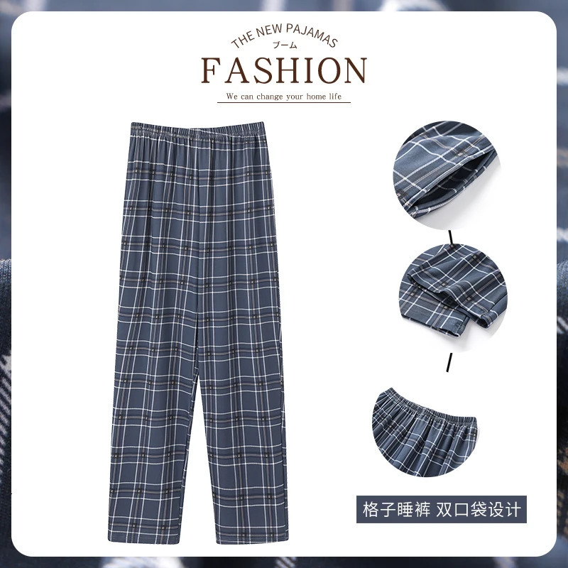 Style Cotton Plaid Pajama Pants For Adults Home Furnishing Trousers Men Sleep Bottom Wear 250611