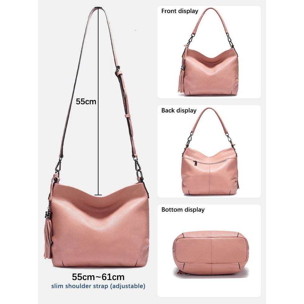 Zency Elegant For Women 100% Cowhide Leather Shoulder Handbag Crossbody Bag Large Capacity Tassel Hobo Bags