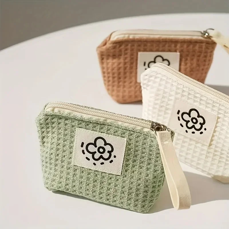 1PC Simple Flower Small Coin Purse Portable Bag Cute Waffle Grid Coin Purse 250614