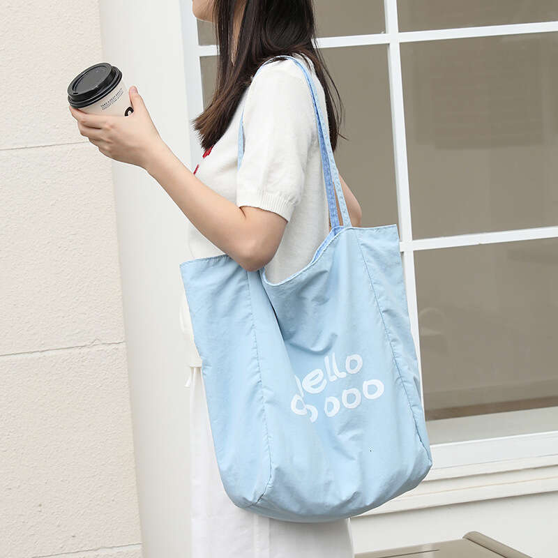 Casual Nylon Tote INS Fashion Letter Print Handbag Internet Celebrity Striped Double-Sided Single Shoulder Women's Bag