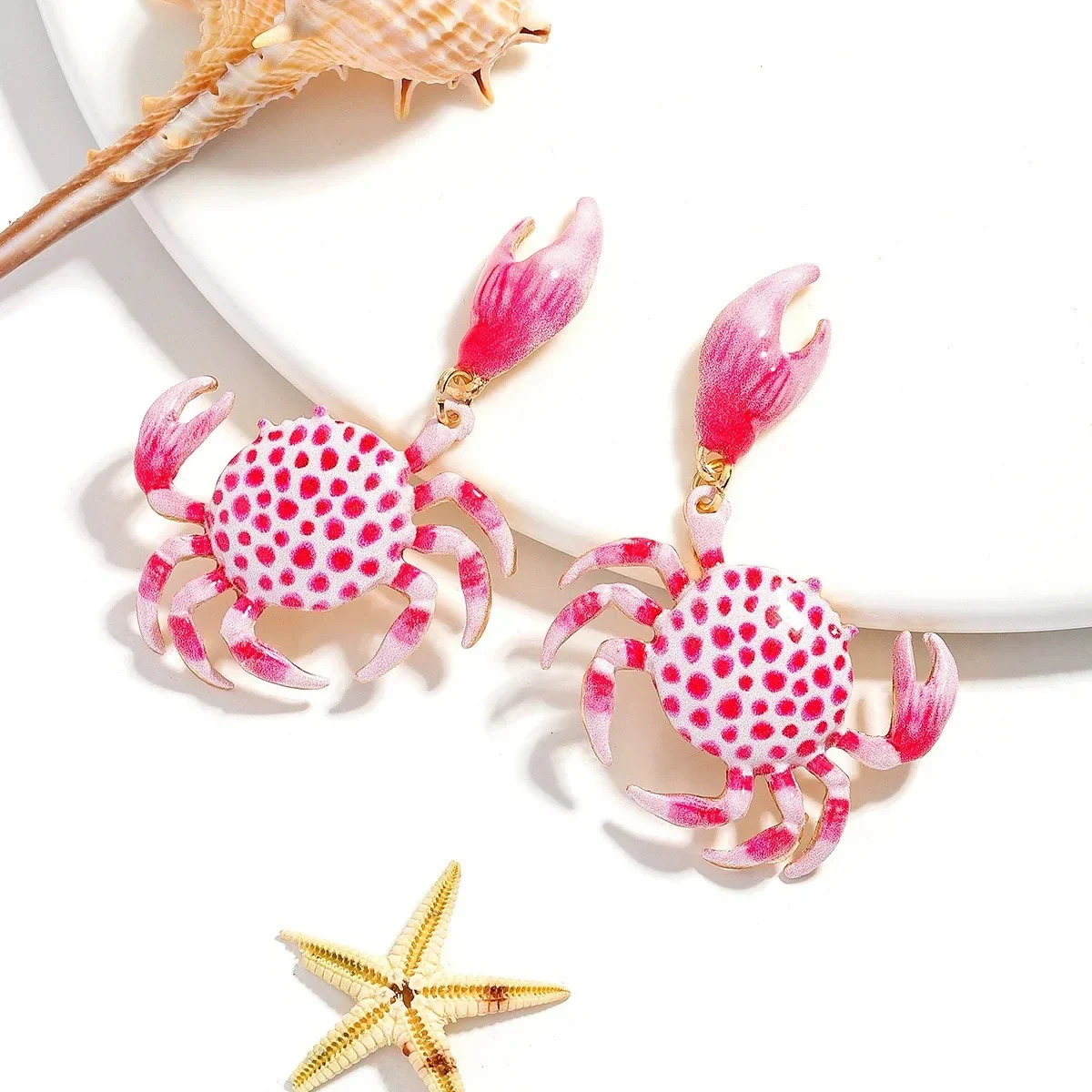 ZAA Crab Earrings Women Ocean Beach Vacation Accessory Simple Textured Enamel Crab Jewelry Party Gifts Animal Earrings 250610