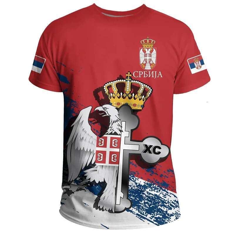 Serbian Flag National Emblem T Shirt For Men 3D Print Summer Casual T-shirt Fashion Sport O Collar Loose Short-sleeved Tee Shirt