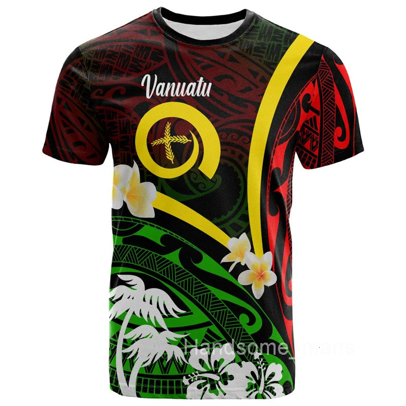 Vanuatu 3D Printing T Shirt For Men Polynesian Graphic T-shirt Round Neck Short Sleeves Summer Casual Streetwear Tee Shirts