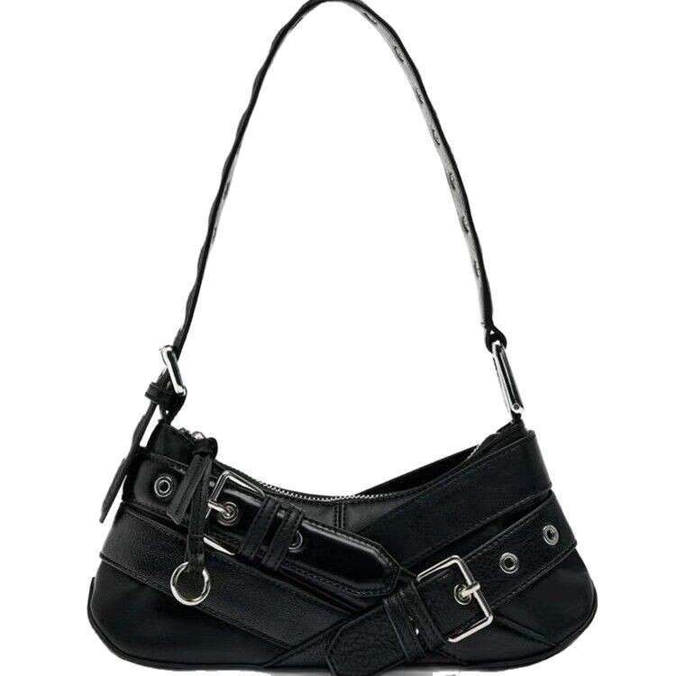Free shipping designer bag Luxury ZA Women s New Niche Black Spicy Girl Motorcycle Single Shoulder Underarm Baguette Bag Handbags Fashionable and vers