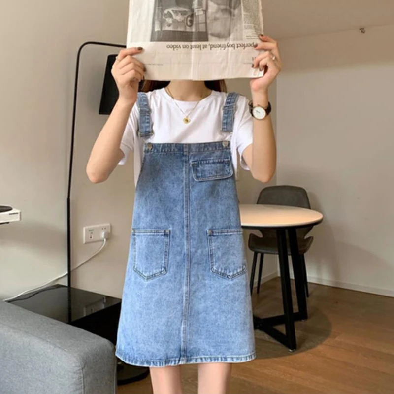 Rimocy Summer Denim Overall Dress Women Korean Sleeveless Jeans Dresses Female Casual Loose Spaghetti Strap Mini Dress 250609