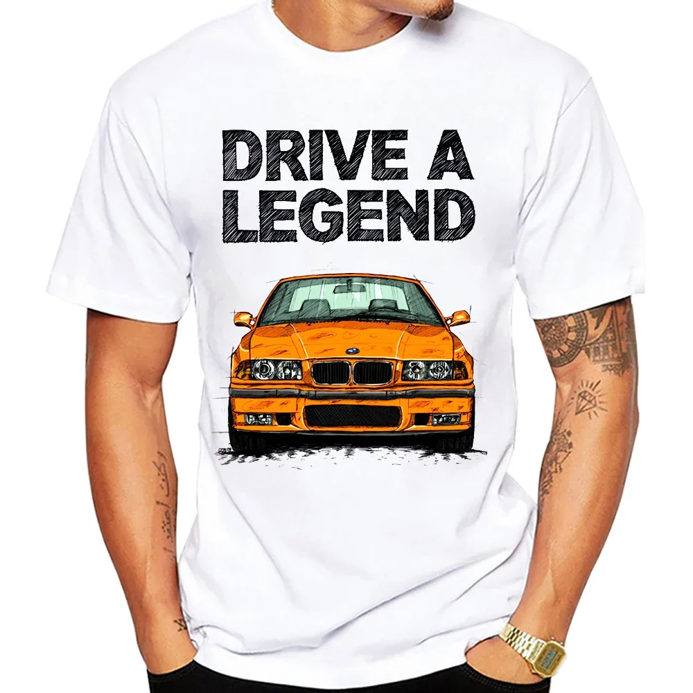 90s Summer Men's Short-sleeved Harajuku BM Car Design Boys' Casual Top White T-shirt